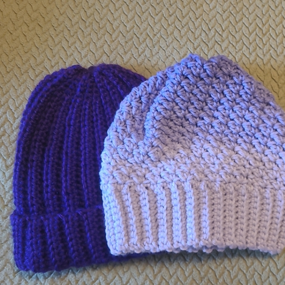 Purple and Lavender Knit Beanies